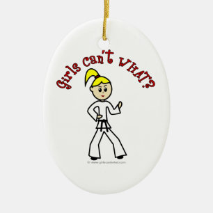 Blonde Karate Girl Ceramic Tree Decoration