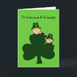 blonde kids with shamrocks on green card<br><div class="desc">Personalise this St. Patrick's day card for that special loved one in your life.</div>