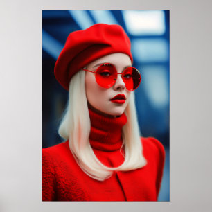 Blonde Lady In Red Poster