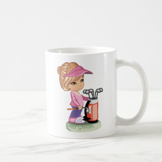 Blonde little girl playing golf coffee mug (Right)