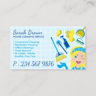 Blonde Maid Blue Tile Sparkle House Cleaning Business Card