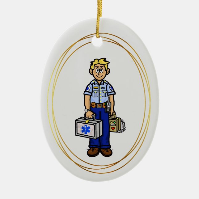 Blonde Male EMS Paramedic Christmas Ornament (Front)