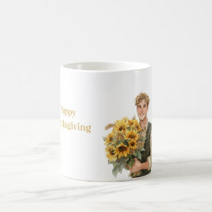 Blonde Man Sunflowers Coffee Mug