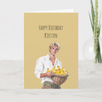 Blonde Man Yellow Chickens Basket Birthday