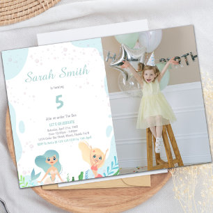 Blonde Mermaid Birthday Invitation with Photo