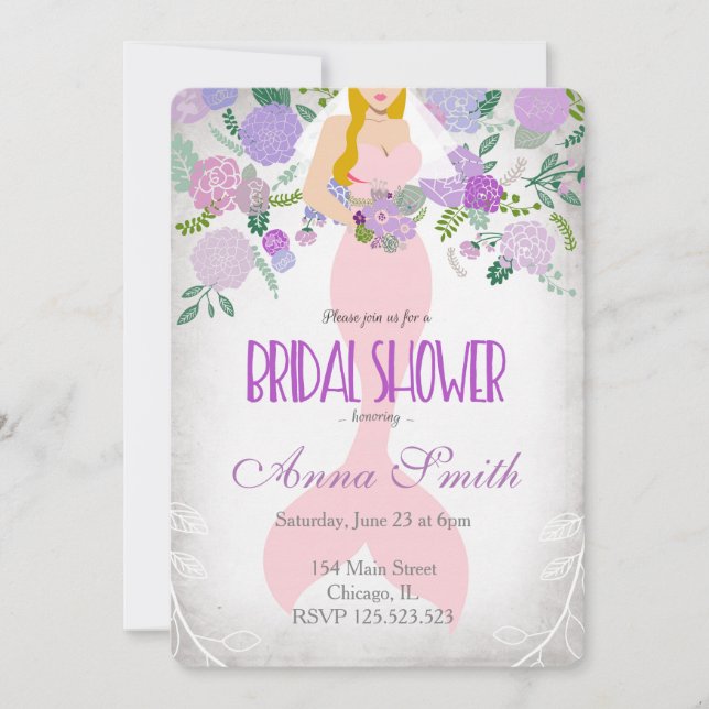 Blonde Mermaid bridal invitation under the sea (Front)