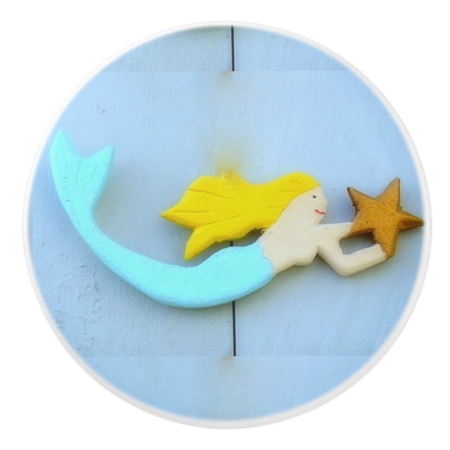 blonde mermaid carrying a star ceramic knob (Front)