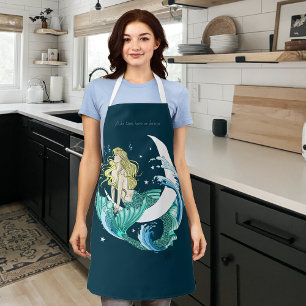 Blonde Mermaid Crescent Moon Fantasy Art Deco Apron
