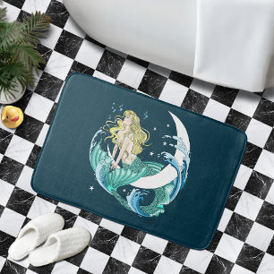 Blonde Mermaid Crescent   Moon Fantasy Art Deco Bath Mat