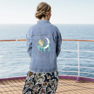 Blonde Mermaid Crescent Moon Fantasy Art Deco Denim Jacket
