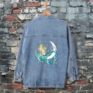 Blonde Mermaid Crescent Moon Fantasy Art Deco Denim Jacket
