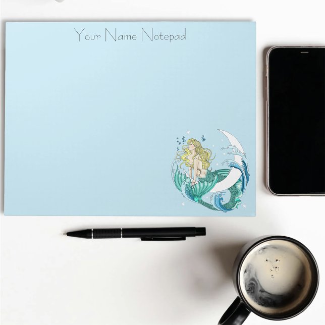 Blonde Mermaid Crescent Moon Fantasy Art Deco Notepad (Creator Uploaded)