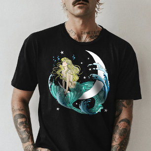 Blonde Mermaid Crescent Moon Fantasy Art Deco  T-Shirt
