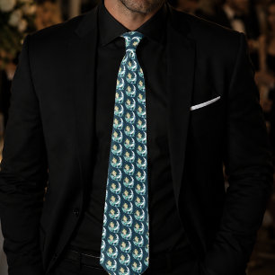 Blonde Mermaid Crescent Moon Fantasy Art Deco Tie