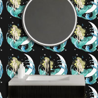 Blonde Mermaid Crescent Moon Fantasy Art Deco