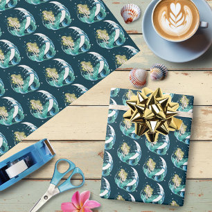 Blonde Mermaid Crescent Moon Fantasy Art Deco Wrapping Paper