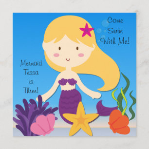 Blonde  Mermaid Custom Birthday Invitation
