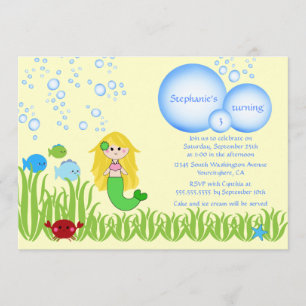 Blonde mermaid cute girl birthday party invitation