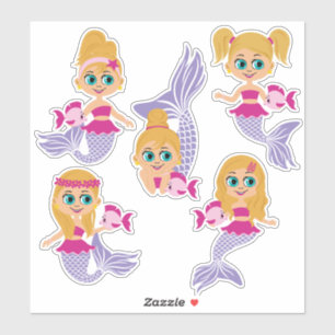 Blonde Mermaid Girl Sticker Sheet (5 Stickers)