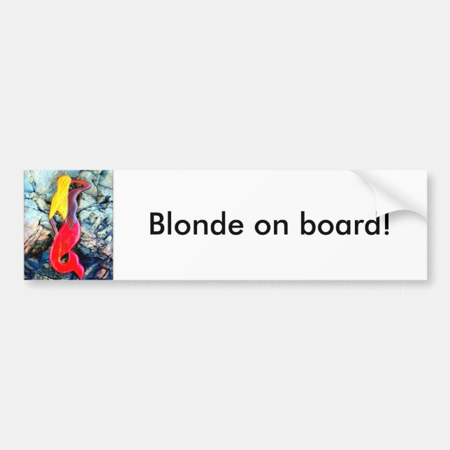 blonde mermaid in red bumper sticker (Front)