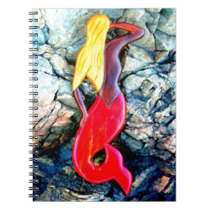 blonde mermaid in red spiral notebook