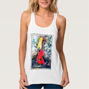 blonde mermaid in red tank top