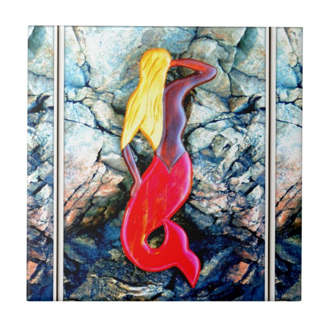 blonde mermaid in red tile (Front)