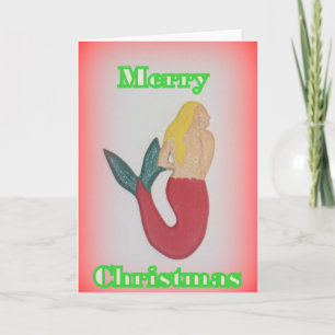 blonde mermaid merry christmas greeting card