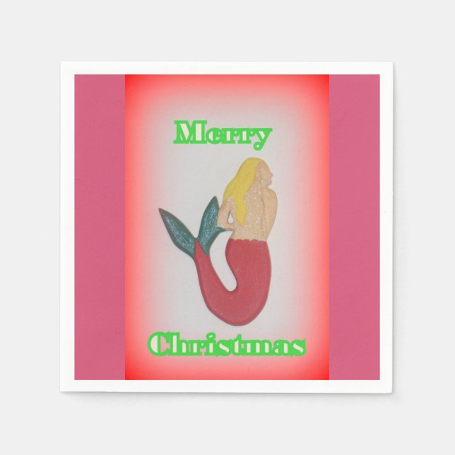 blonde mermaid Merry Christmas paper napkins (Front)