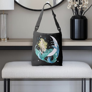 Blonde Mermaid Moon Fantasy Art Deco Crossbody Bag