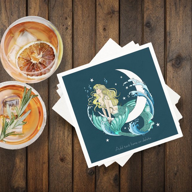 Blonde Mermaid Moon Fantasy Art Deco Napkin (Creator Uploaded)