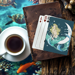 Blonde Mermaid Moon Fantasy Art Deco Playing Cards