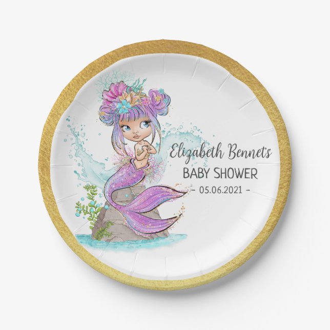 Blonde Mermaid Under The Sea Baby Shower Paper Plate (Front)