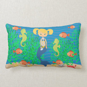 Blonde Mermaid Under The Sea Lumbar Cushion