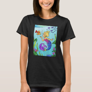 Blonde Mermaid Under Water With Gold Fish Swimming T-Shirt