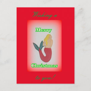 blonde mermaid wishing merry christmas holiday postcard