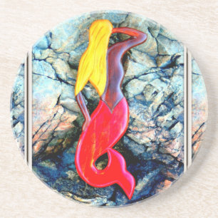 blonde mermaid with red tail coaster