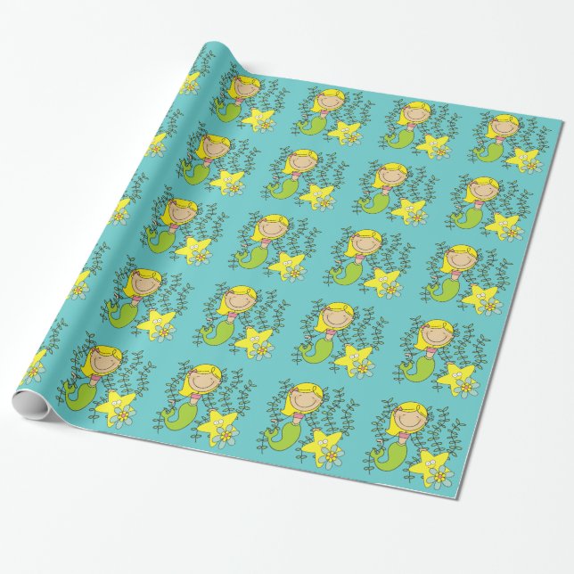 Blonde Mermaid Wrapping Paper (Unrolled)