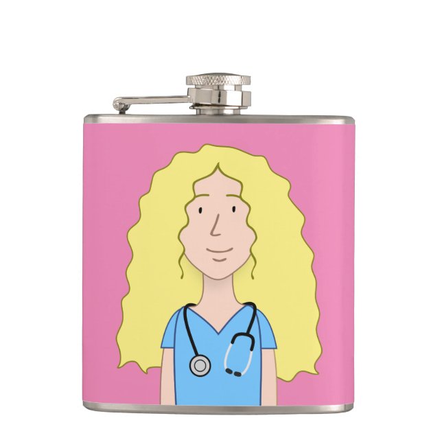 Blonde Nurse Hip Flask (Front)