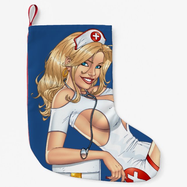 Blonde Nurse In Uniform Pulling Up Stockings (Front)