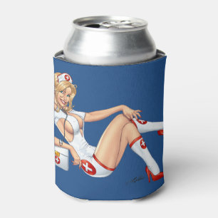 Blonde Nurse In Uniform Pulling Up Stockings Can Cooler