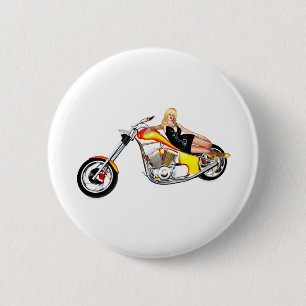 Blonde on a chopper 6 cm round badge