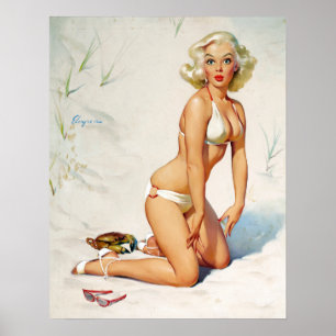 Blonde on Sand Pin Up Poster