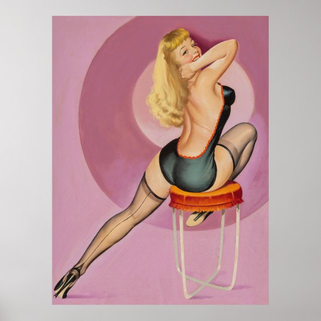 Blonde On Stool Looking Back Pin Up Poster (Front)
