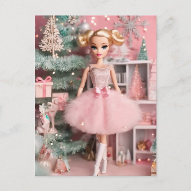 Blonde Pastel Retro Christmas Doll Postcard (Front)