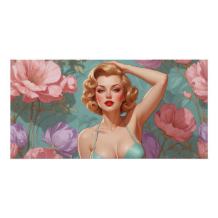 Blonde Pin-Up Pastel Flowers  Poster