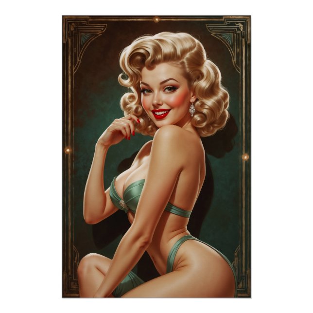 Blonde Pin-up Poster Inspired by Art Deco (Front)