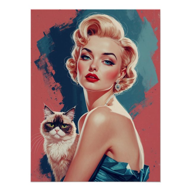 Blonde Pin-Up with Grumpy Cat Poster (Front)