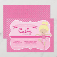 Blonde Pink Ballerina Birthday Invitation