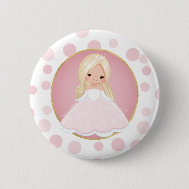 Blonde Pink Princess 6 Cm Round Badge (Front)
